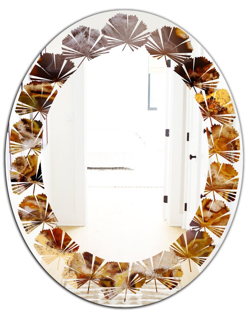 DesignQ Sand Close Up - Modern Round Or Oval Wall Mirror - Leaves