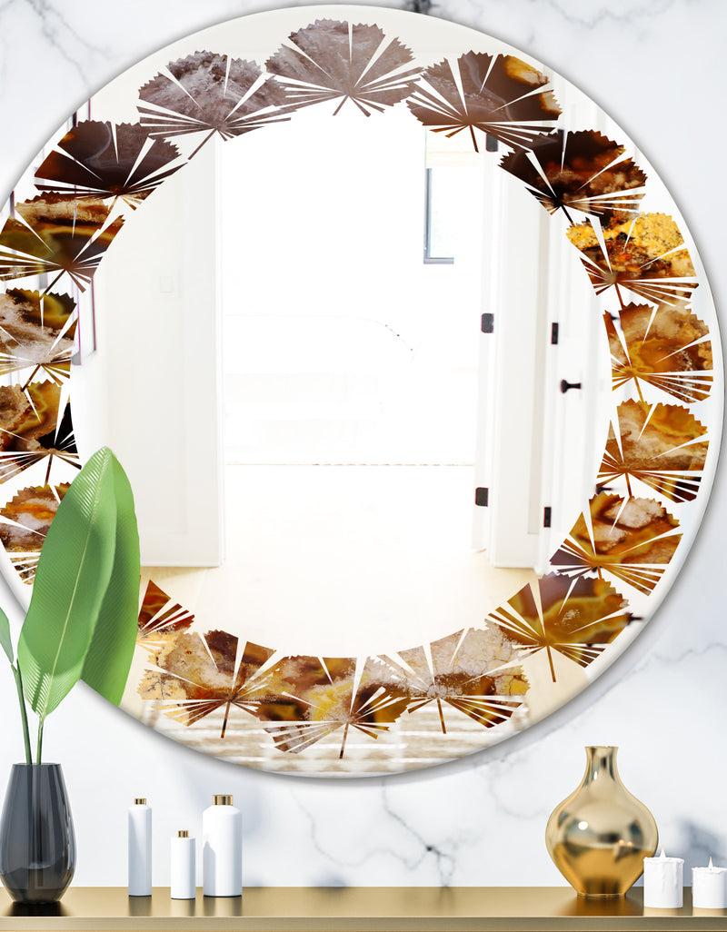 DesignQ Sand Close Up - Modern Round or Oval Wall Mirror - Leaves
