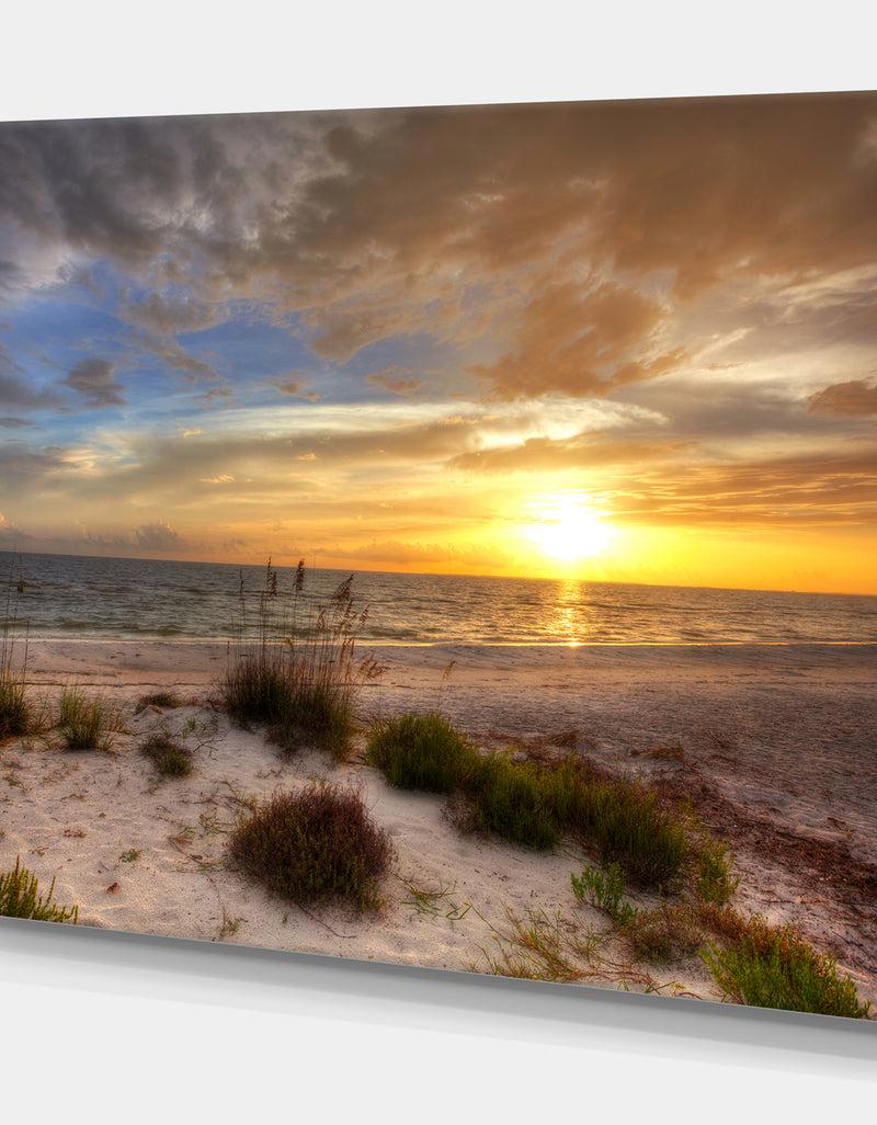 DesignQ Sandy Beach With Sunset - Sea & Shore Photography On Wrapped Canvas