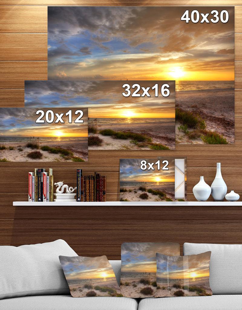 DesignQ Sandy Beach With Sunset - Sea & Shore Photography On Wrapped Canvas