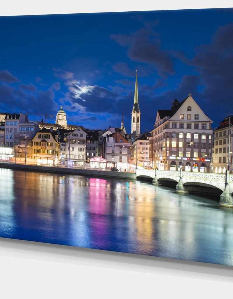 DesignQ Scenic Panorama Of Old Town - Extra Large Landscape Canvas Art Print