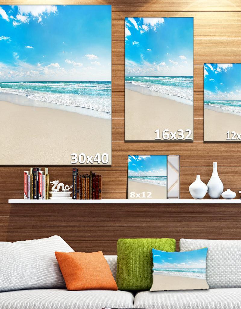 DesignQ Sea Beach Against Wave Foaming - Contemporary Seascape Art Canvas