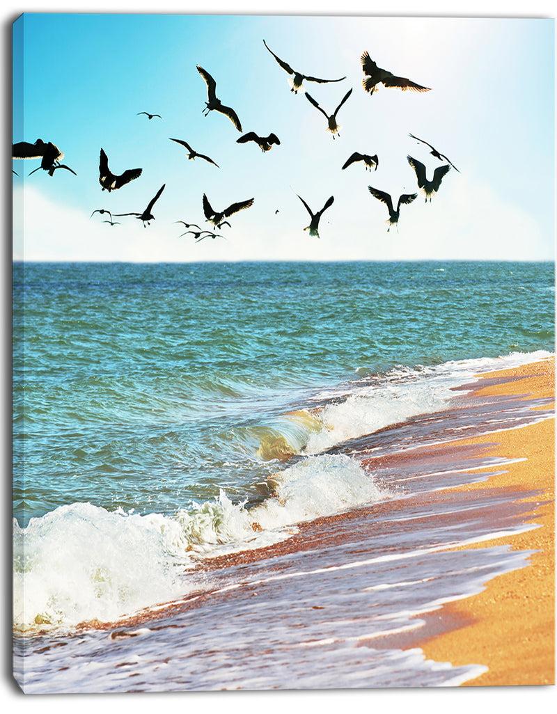 DesignQ Sea Gulls Over The Seashore - Seashore Canvas Art