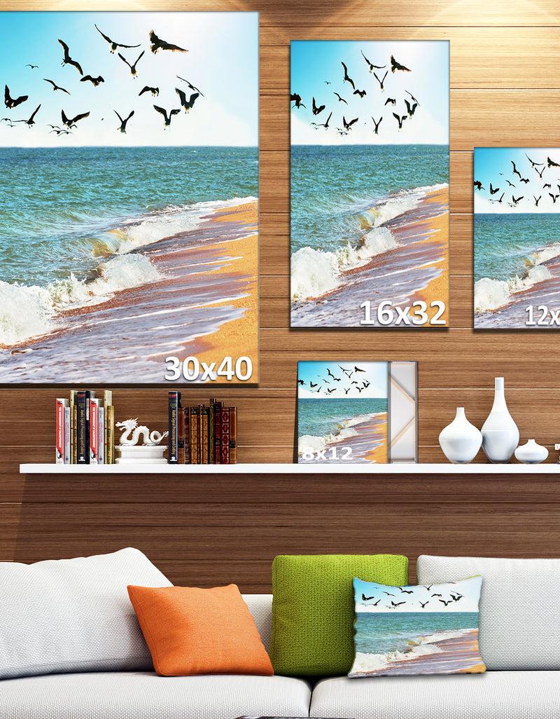 DesignQ Sea Gulls Over The Seashore - Seashore Canvas Art