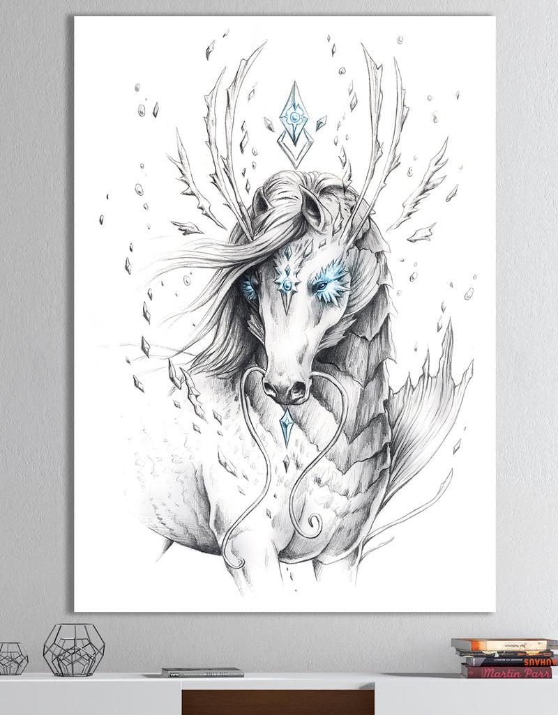 DesignQ Sea Horse Crystal Blue - Modern & Contemporary Premium Canvas Wall Art