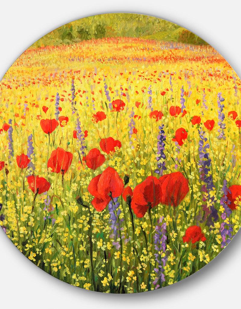 DesignQ Sea Of Blossom - Landscape Floral Art Round Wall Art