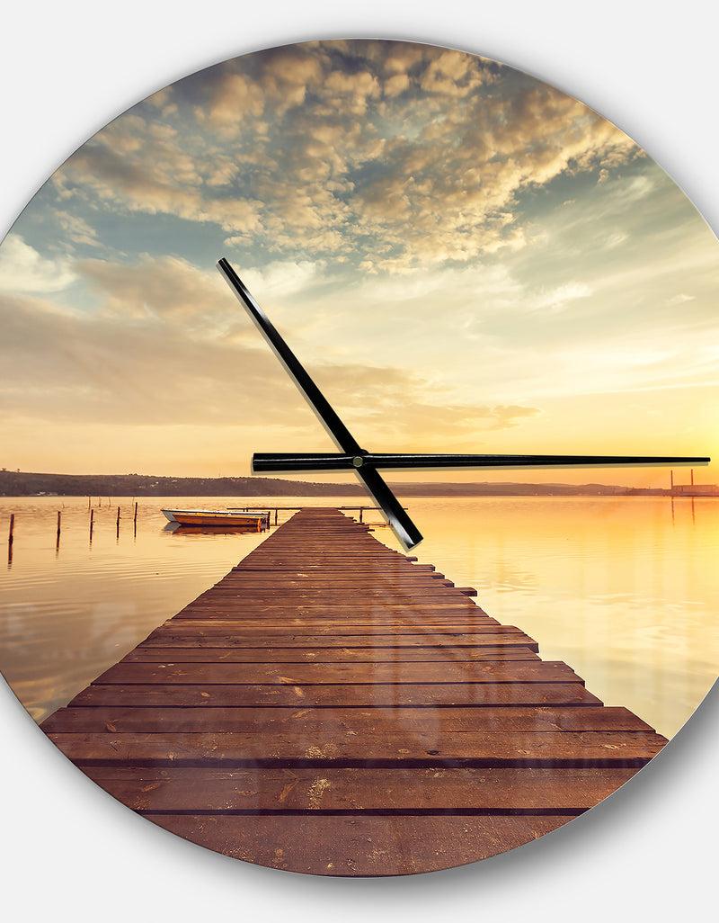DesignQ Sea Pier Under Beautiful Cloudscape - Oversized Coastal Wall CLock