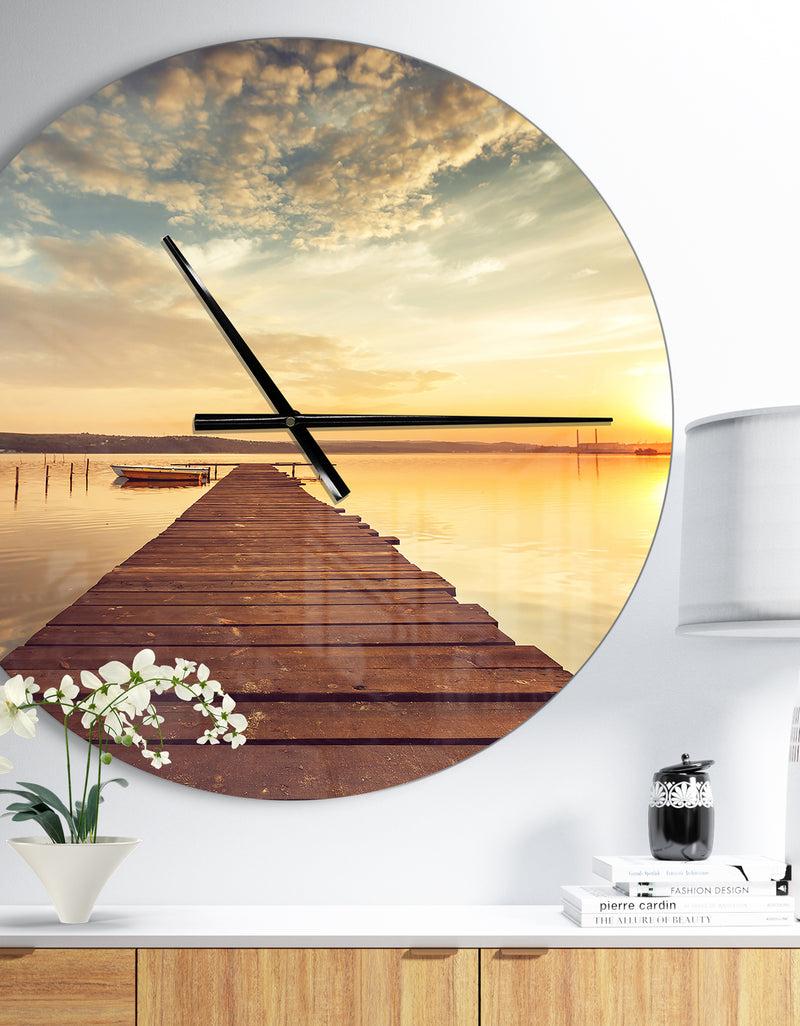 DesignQ Sea Pier under Beautiful Cloudscape - Oversized Coastal Wall CLock