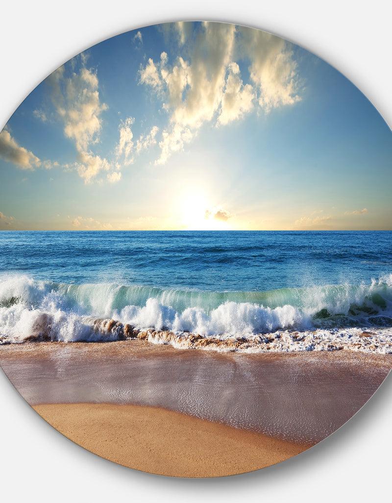 DesignQ Sea Sunset - Seascape Photography Round Metal Wall Art