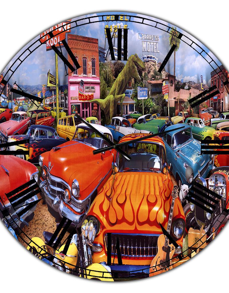 DesignQ Sea Surf Drive Inn - Oversized Modern Wall Clock