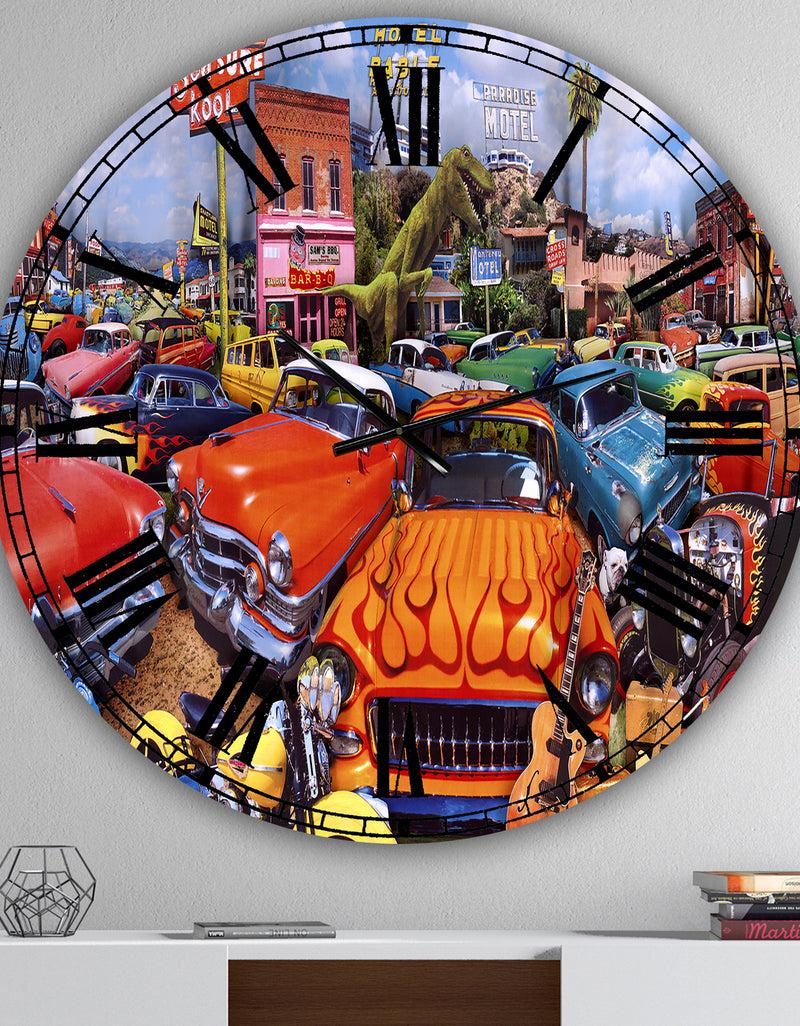 DesignQ Sea Surf Drive Inn - Oversized Modern Wall Clock