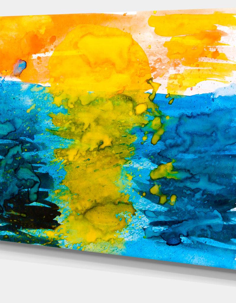 DesignQ Sea Texture In Yellow Blue - Abstract Painting Canvas Print