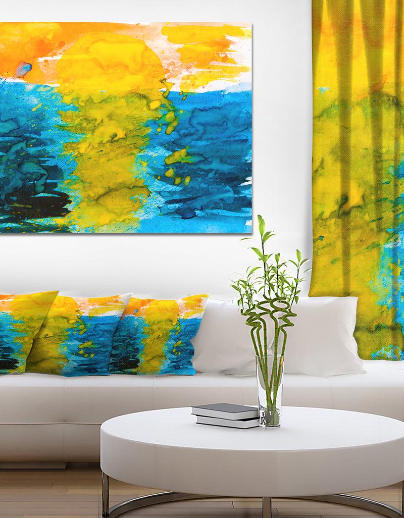 DesignQ Sea Texture in Yellow Blue - Abstract Painting Canvas Print