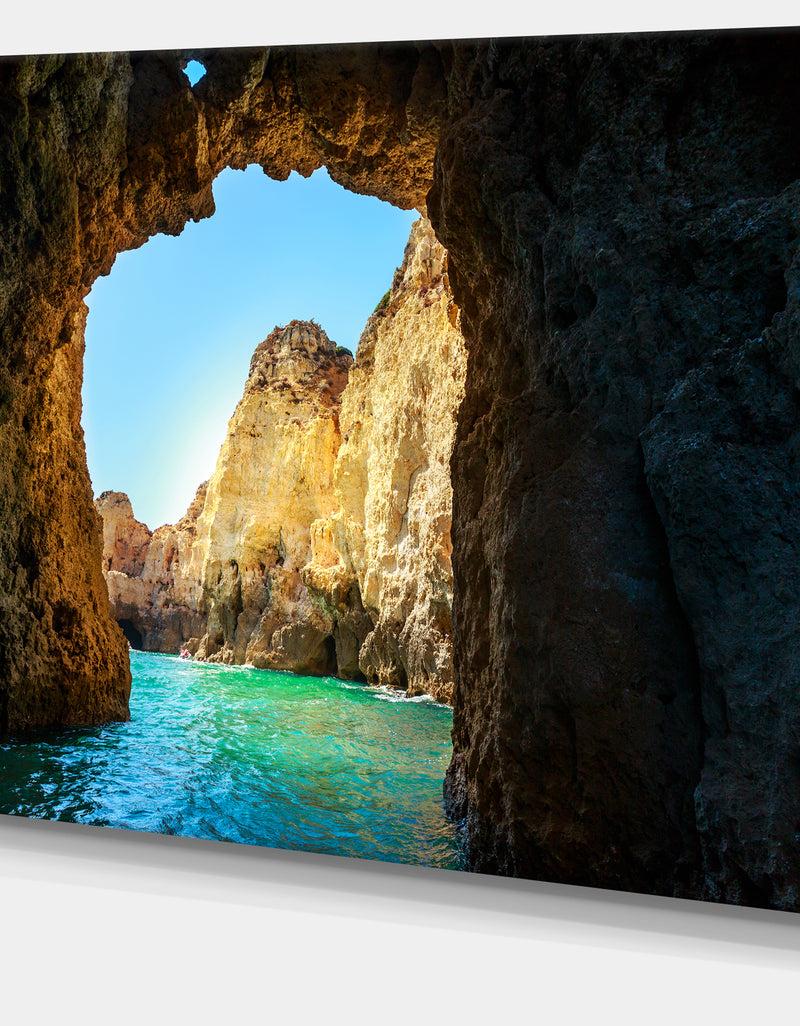 DesignQ Sea Through Rocky Cave Portugal - Extra Large Seashore Canvas Art