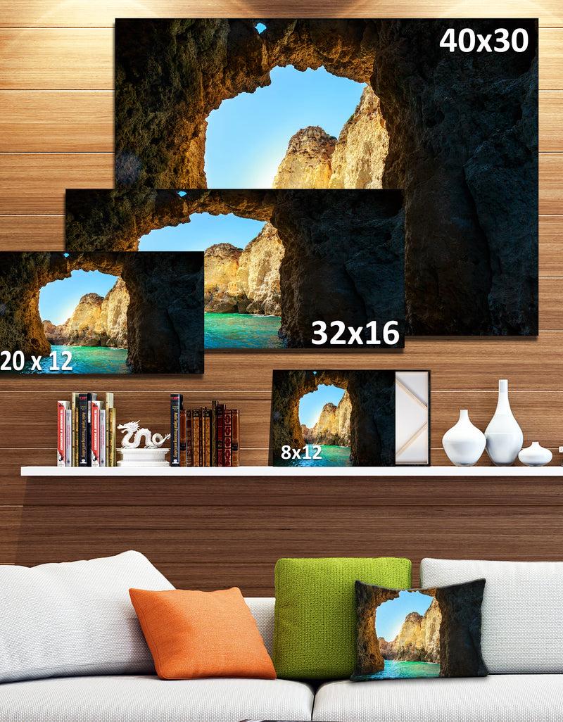 DesignQ Sea Through Rocky Cave Portugal - Extra Large Seashore Canvas Art