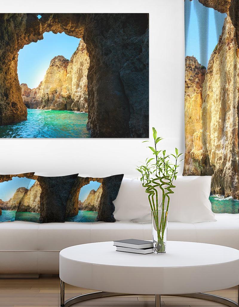 DesignQ Sea through Rocky Cave Portugal - Extra Large Seashore Canvas Art