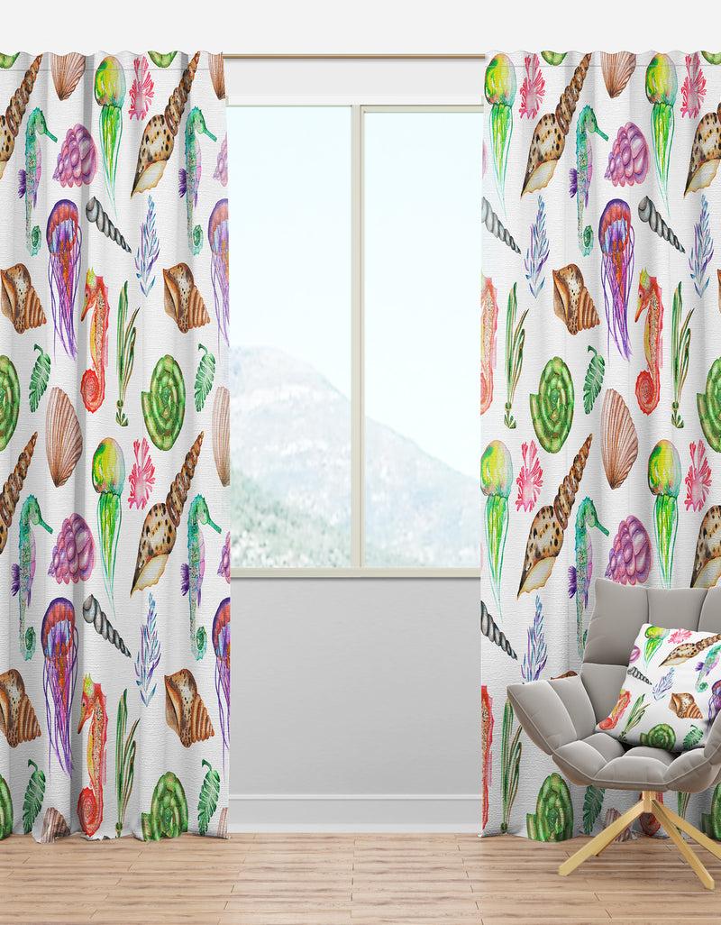 DesignQ Seahorses Jellyfish Shells & Seaweed - Nautical & Coastal Curtain Panels