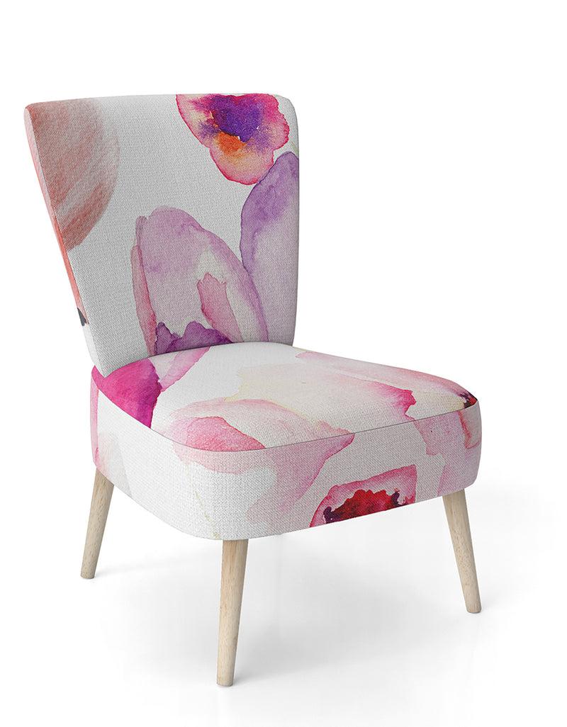 DesignQ Seamless Pattern Of Pink Flowers - Upholstered Floral Accent Chair