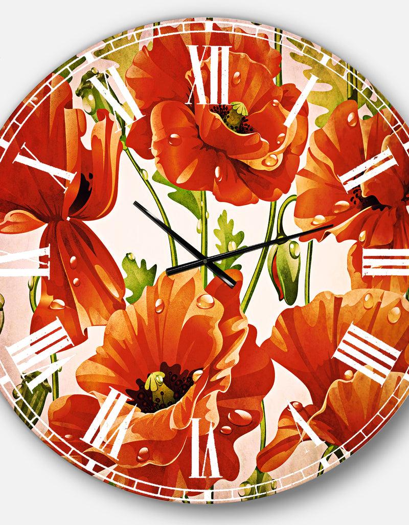 DesignQ Seamless Pattern Of Red Poppies - Floral Large Wall CLock