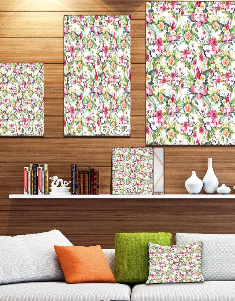 DesignQ Seamless Pattern Red Roses On White Background - Floral Painting Print On Wrapped Canvas