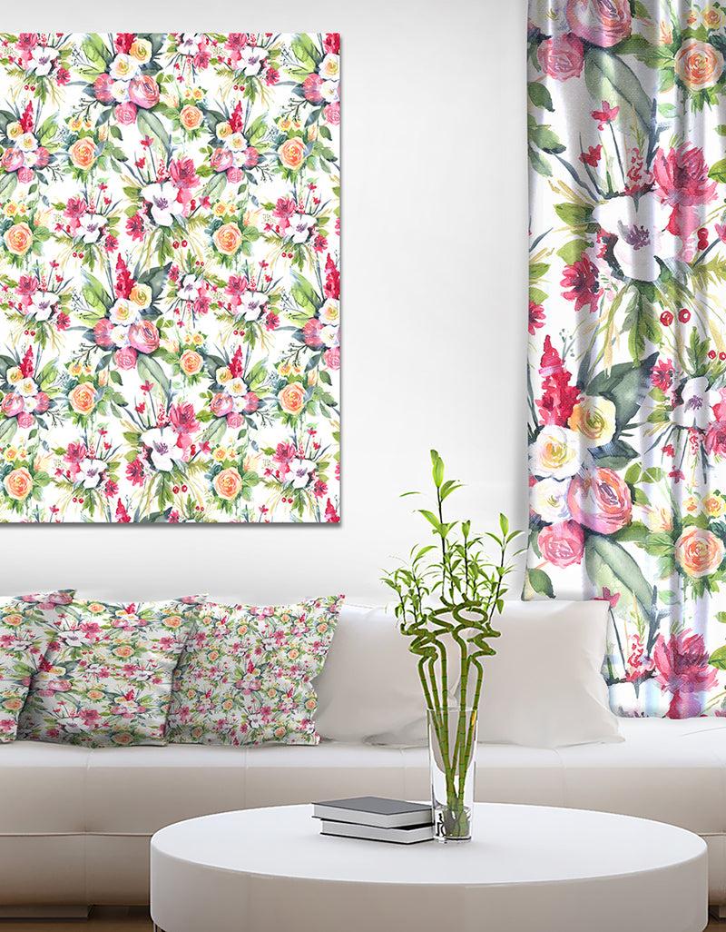 DesignQ Seamless Pattern Red Roses On White Background - Floral Painting Print On Wrapped Canvas