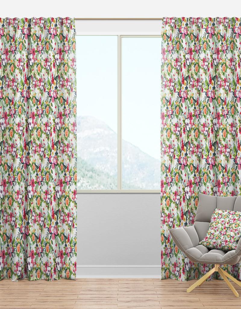 DesignQ Seamless Pattern red roses on White - Floral Curtain Panels