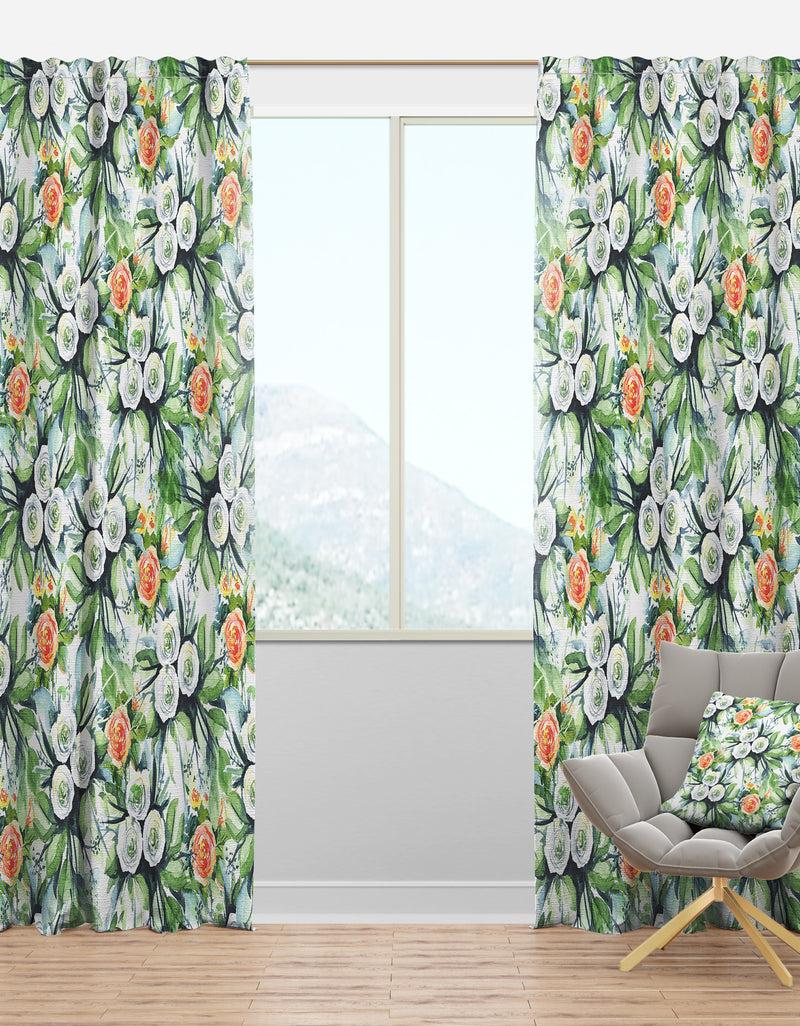DesignQ Seamless Pattern with Flowers - Floral Curtain Panels