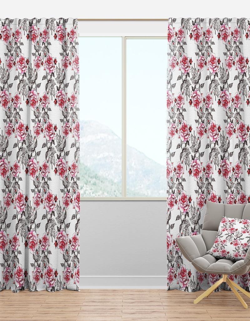 DesignQ Seamless pattern with red roses - Floral Curtain Panels
