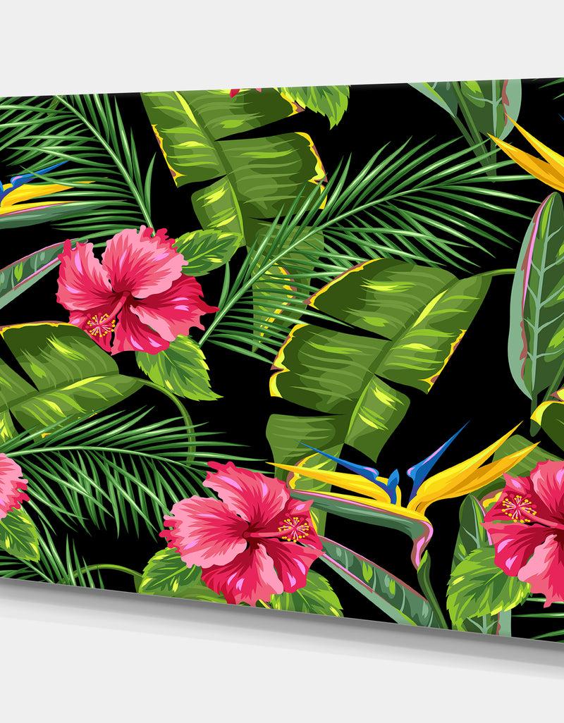 DesignQ Seamless Pattern With Tropical Leaves And Flowers - Tropical Canvas Wall Art