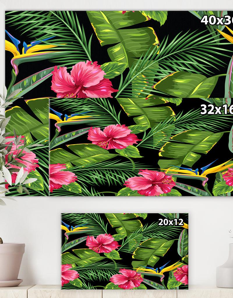 DesignQ Seamless Pattern With Tropical Leaves And Flowers - Tropical Canvas Wall Art