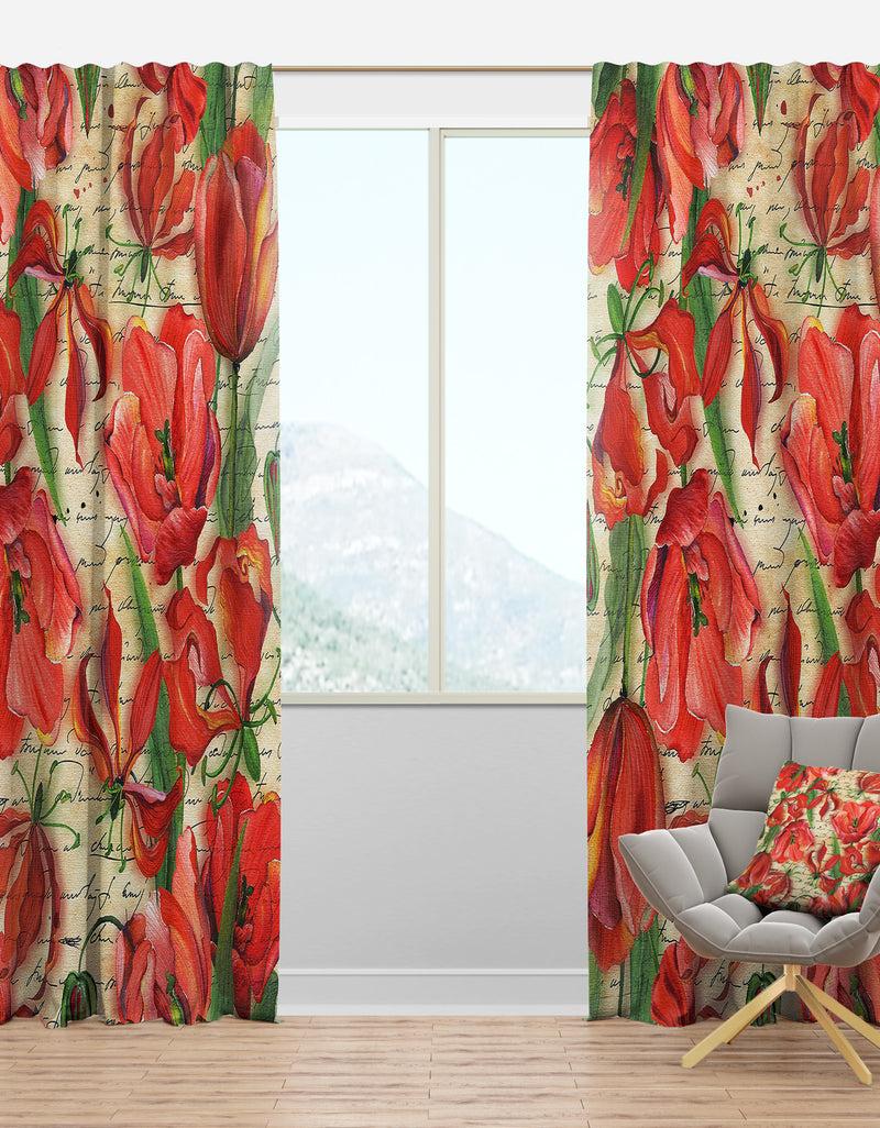 DesignQ Seamless Red Flower Pattern - Floral Curtain Panels