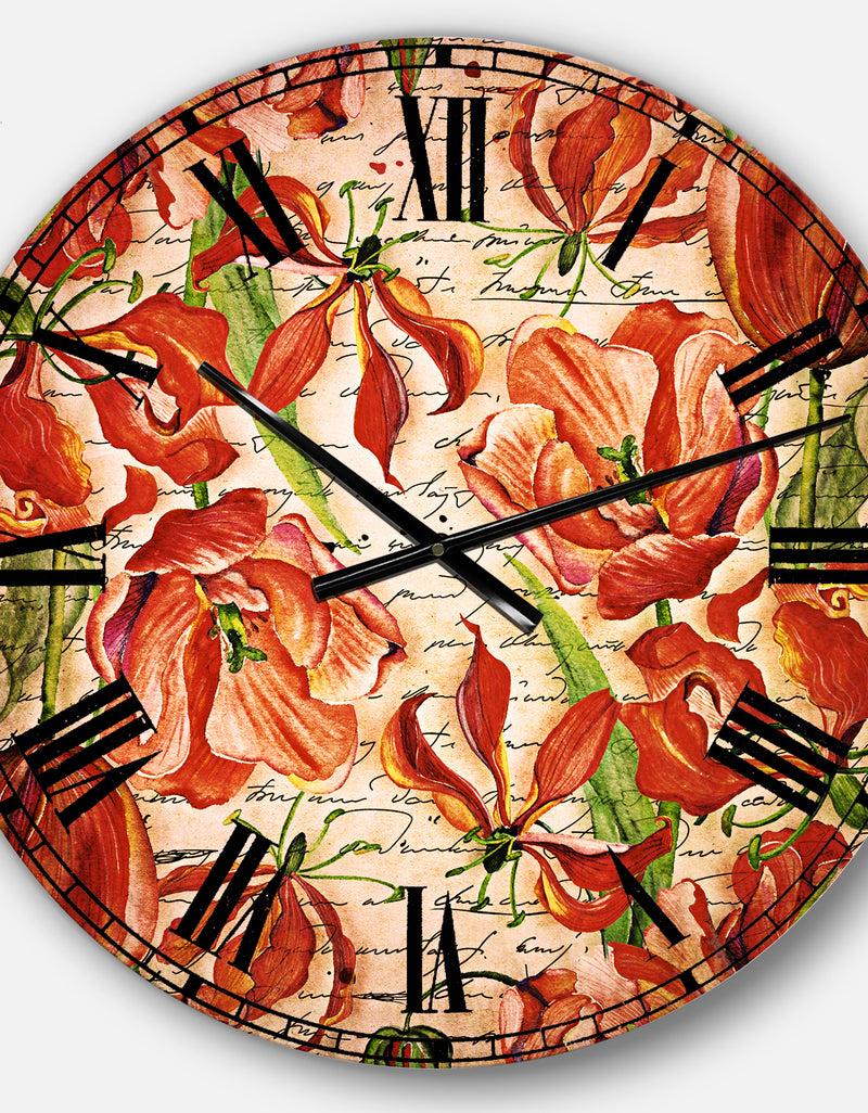 DesignQ Seamless Red Flower Pattern - Floral Large Wall CLock