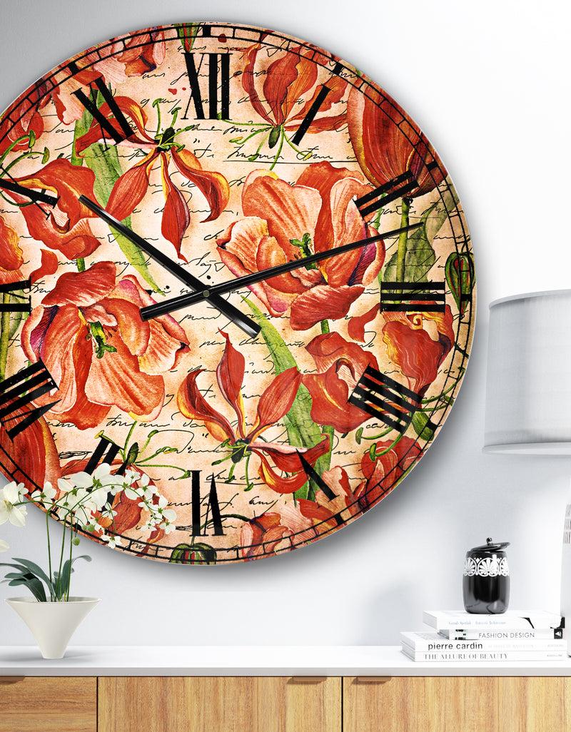DesignQ Seamless Red Flower Pattern - Floral Large Wall CLock