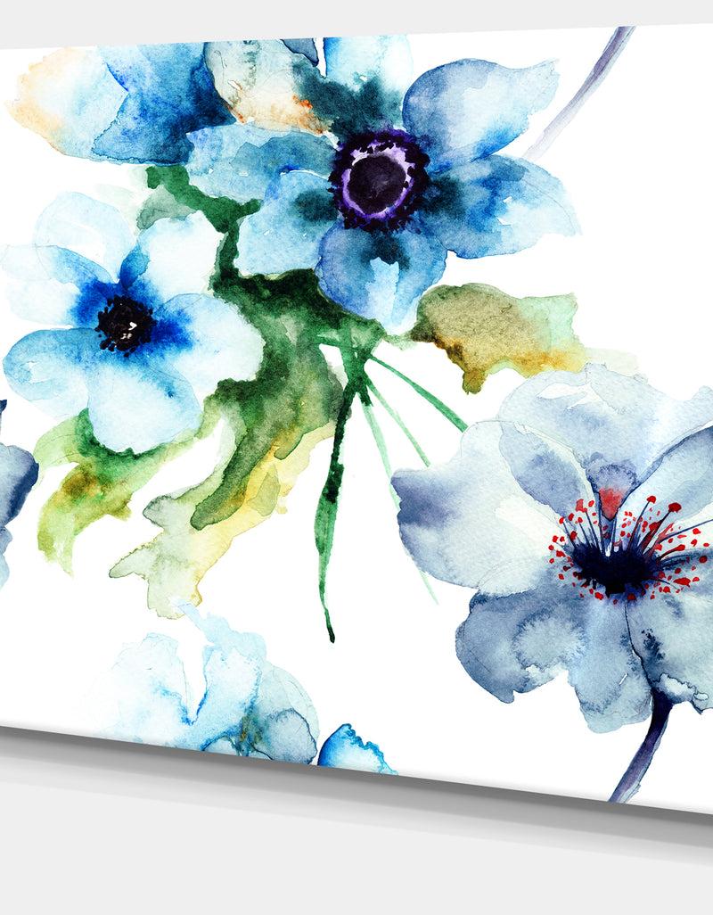 DesignQ Seamless Summer Blue Flowers - Floral Canvas Print