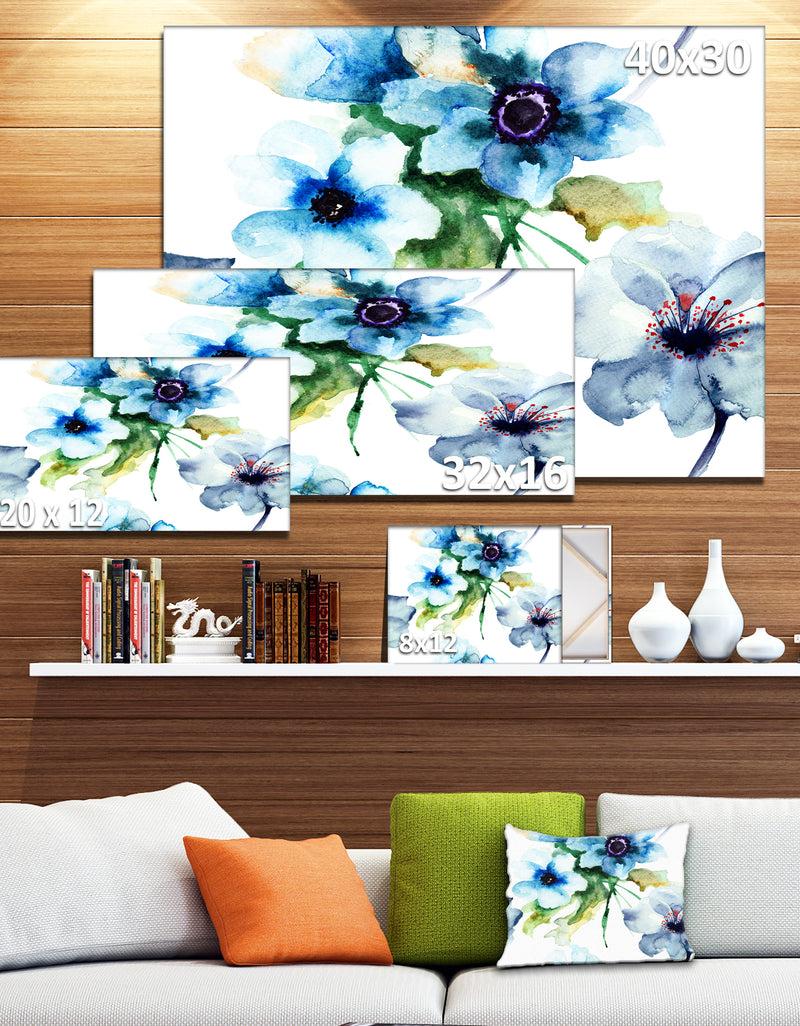 DesignQ Seamless Summer Blue Flowers - Floral Canvas Print