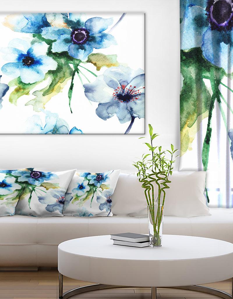 DesignQ Seamless Summer Blue Flowers - Floral Canvas Print