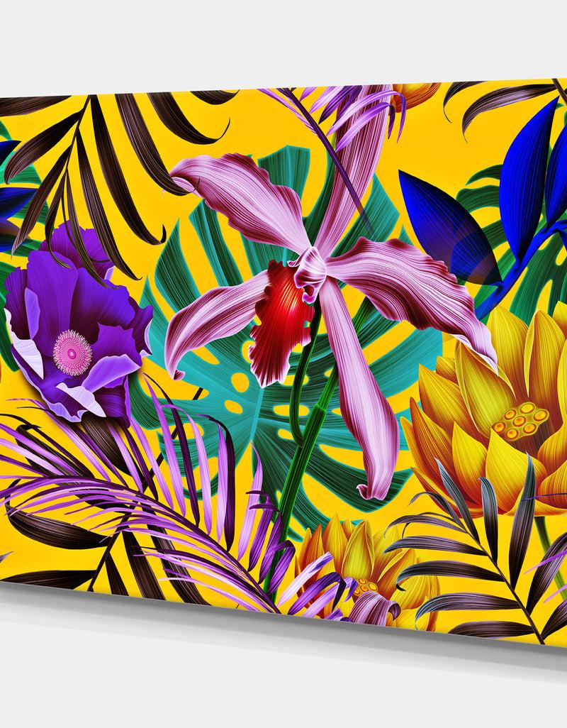 DesignQ Seamless Tropical Flower Pattern Background - Tropical Canvas Wall Art