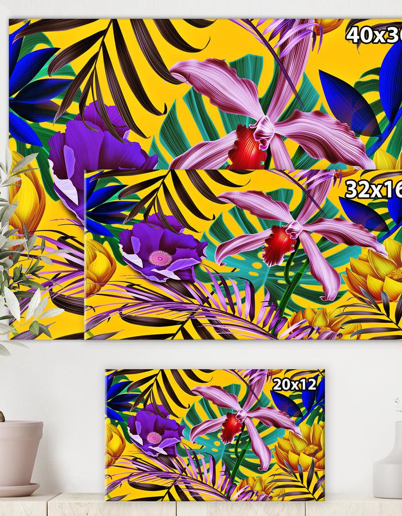 DesignQ Seamless Tropical Flower Pattern Background - Tropical Canvas Wall Art