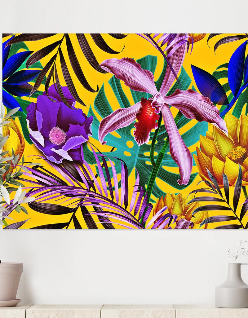 DesignQ Seamless tropical flower pattern background - Tropical Canvas Wall Art