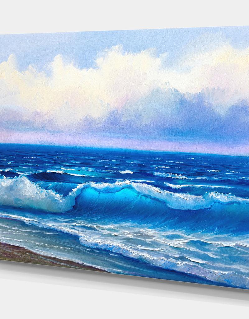 DesignQ Seascape In Cloudy Sky - Sea & Shore Painting Print On Wrapped Canvas