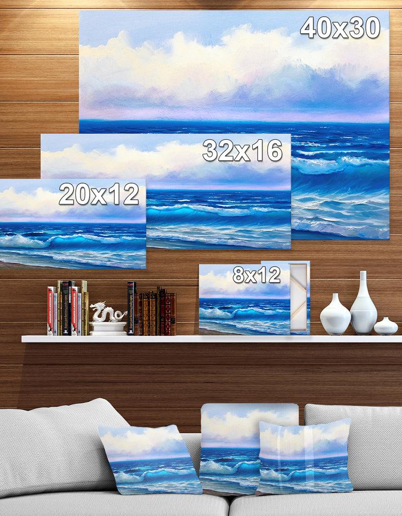 DesignQ Seascape In Cloudy Sky - Sea & Shore Painting Print On Wrapped Canvas
