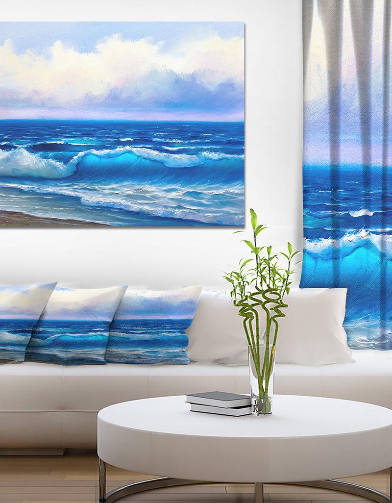 DesignQ Seascape in Cloudy sky - Sea & Shore Painting Print on Wrapped Canvas