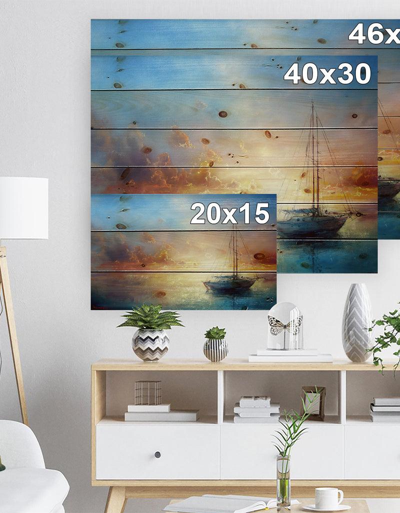 DesignQ Seascape Pier - Seascape Print On Natural Pine Wood