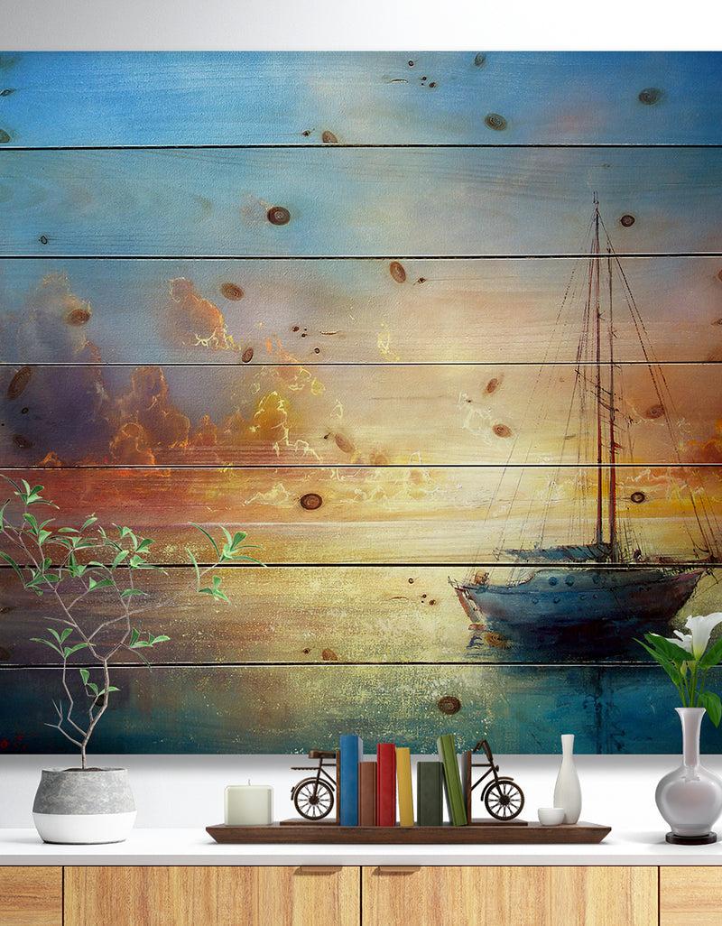 DesignQ Seascape Pier - Seascape Print on Natural Pine Wood