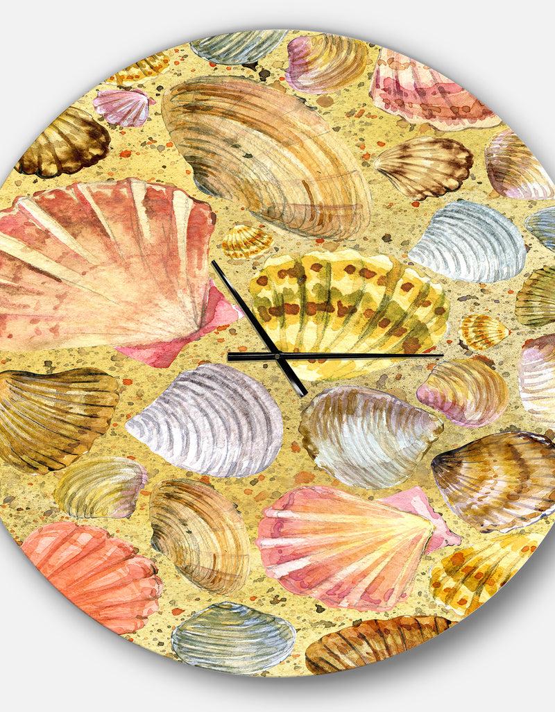 DesignQ Seashell And Sea Sand - Oversized Coastal Wall CLock