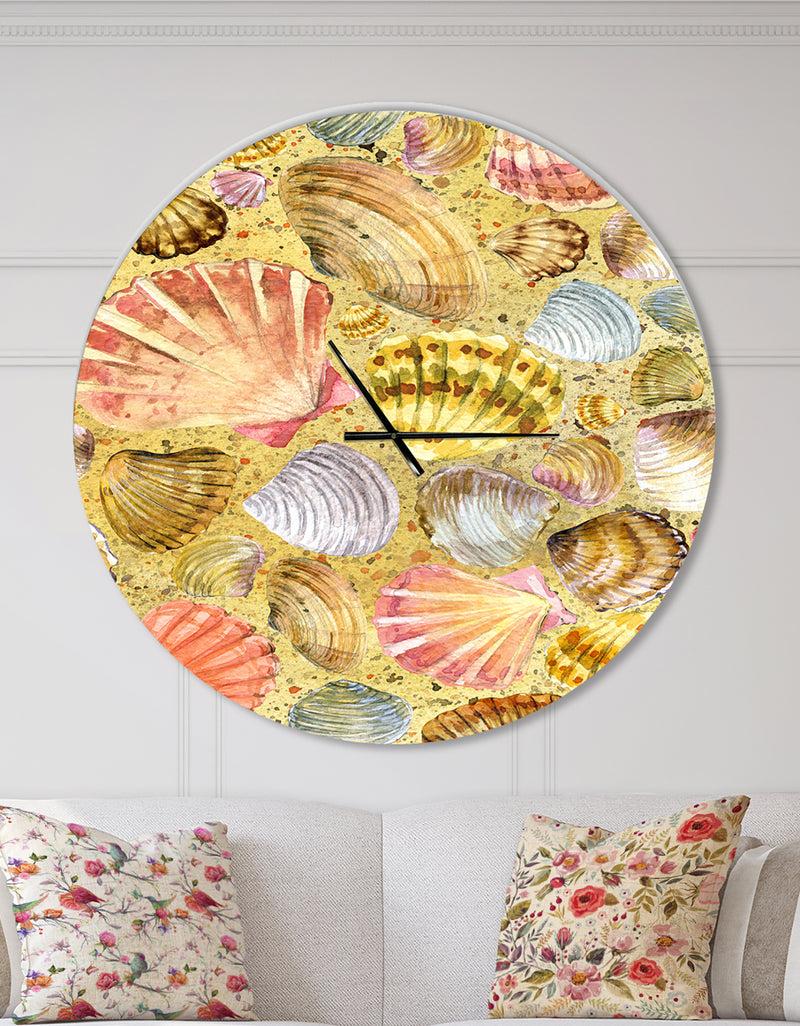 DesignQ Seashell and Sea Sand - Oversized Coastal Wall CLock