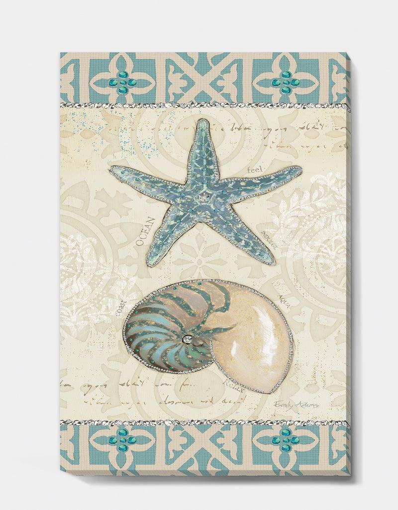 DesignQ Seastar And Blue Sea Shell I - Nautical & Coastal Canvas Art