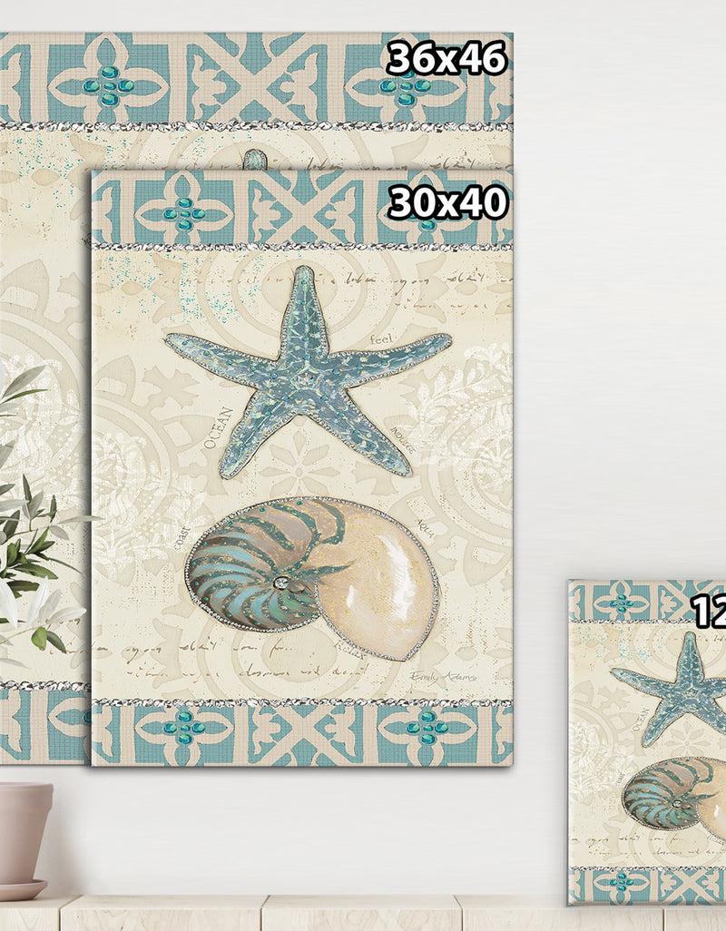 DesignQ Seastar And Blue Sea Shell I - Nautical & Coastal Canvas Art