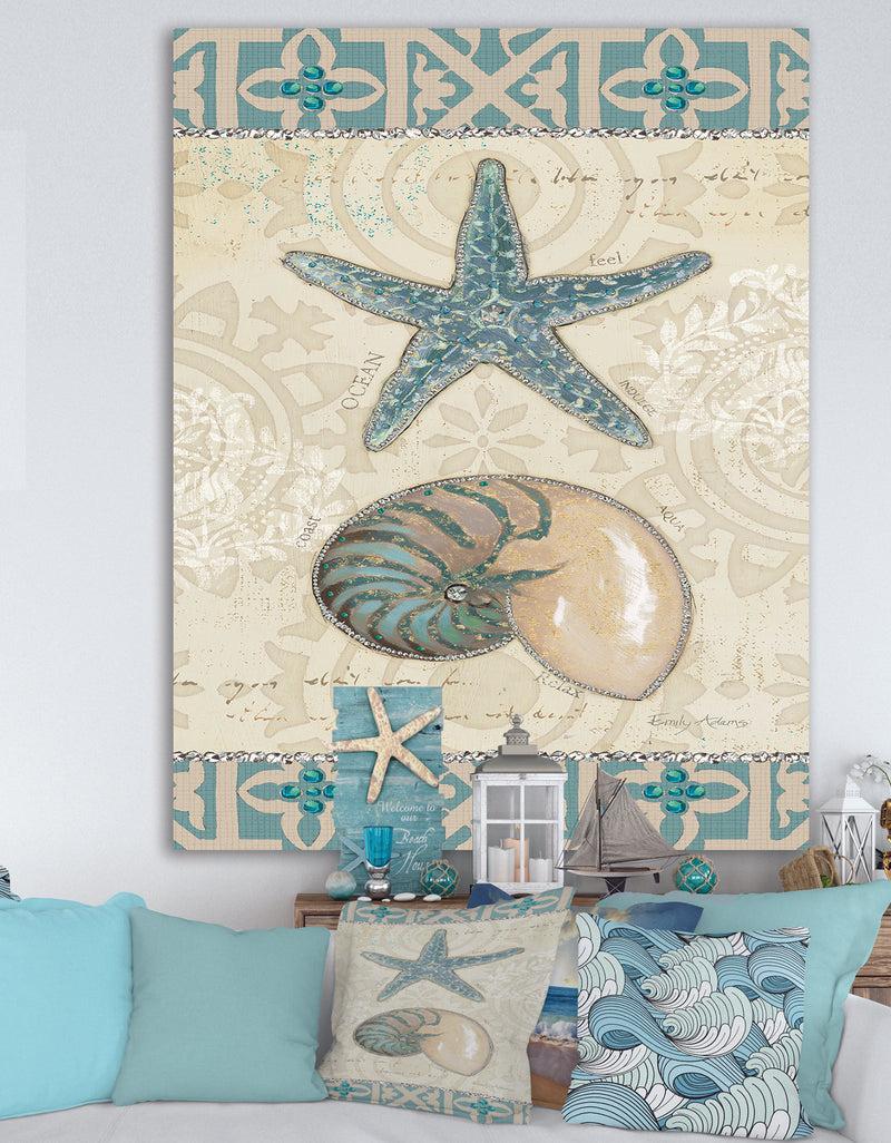 DesignQ Seastar and Blue Sea Shell I - Nautical & Coastal Canvas Art