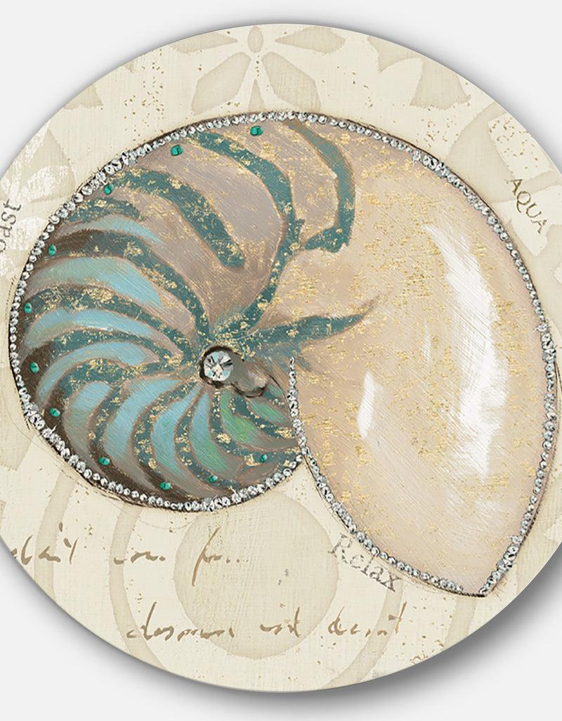 DesignQ Seastar And Blue Sea Shell I - Nautical & Coastal Metal Circle Wall Art